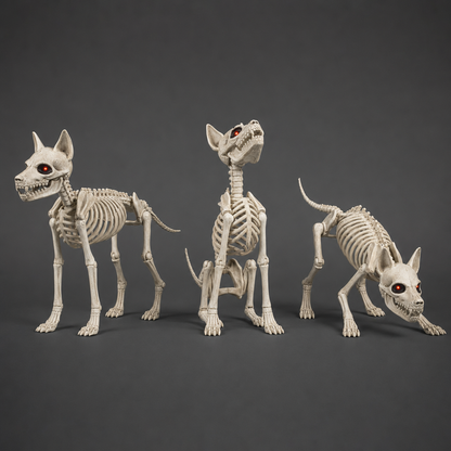 Possessed Skeleton Dog Halloween Decoration Posable Full-Body Skeleton Puppy with Glowing Red E