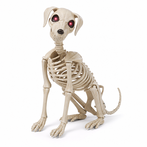Possessed Skeleton Dog Halloween Decoration Posable Full-Body Skeleton Puppy with Glowing Red E