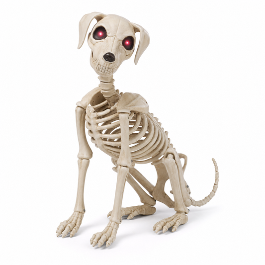 Possessed Skeleton Dog Halloween Decoration Posable Full-Body Skeleton Puppy with Glowing Red E