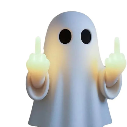 Halloween Ghost Middle Finger Glowing Night Light – Resin Spooky Desk Lamp for Porch, Bedroom, Balcony, Holiday Decor